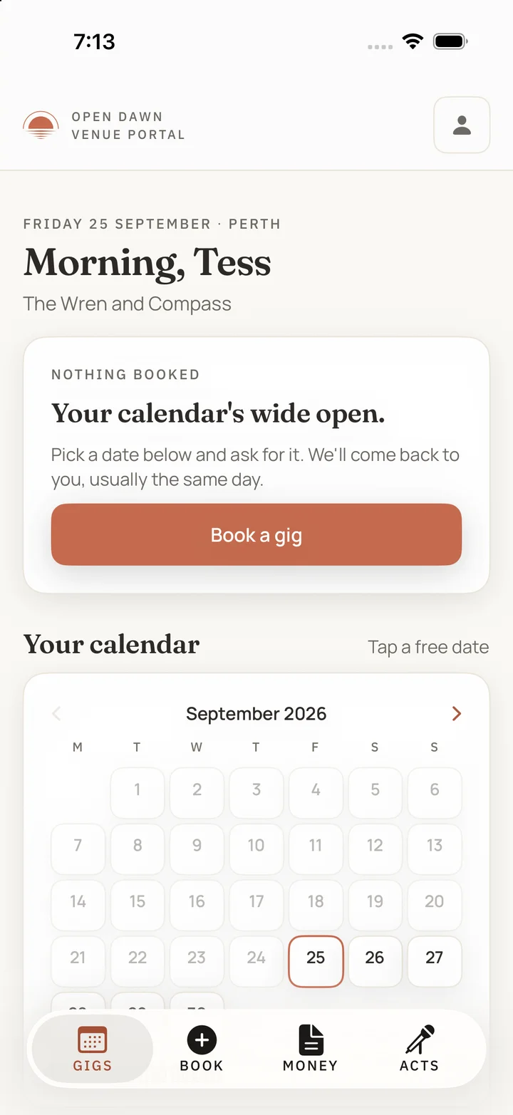 Example venue calendar in the iPhone app